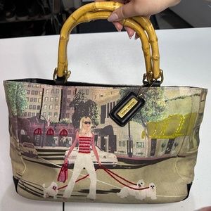 BUENO GRAPHIC EMBELLISHED RHINESTONE TOTE BAG WITH BAMBOO HANDLES